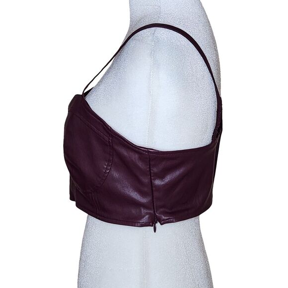 Future Collective Faux Leather Cropped Bustier Top Burgundy Wine Women's Medium - Picture 4 of 12
